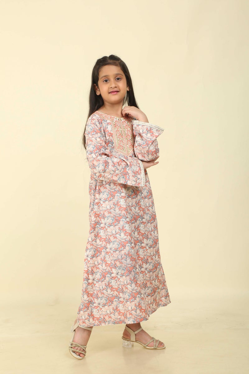 HANA & SARA Classic Girls Arabic Jalabiya – Lightweight Floral Full-Length Dress for Celebrations - Image 5